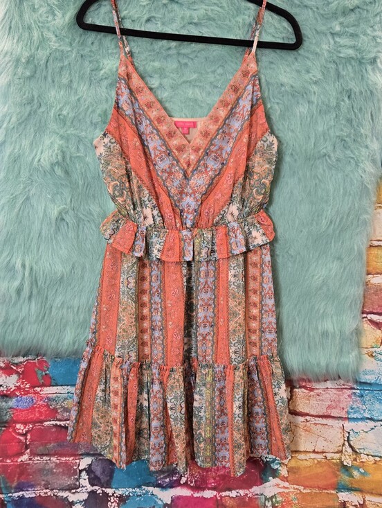 Dresses & Skirts - Flying Tomato Orange Green and Pink Floral Spagetti Strap Dress Size M